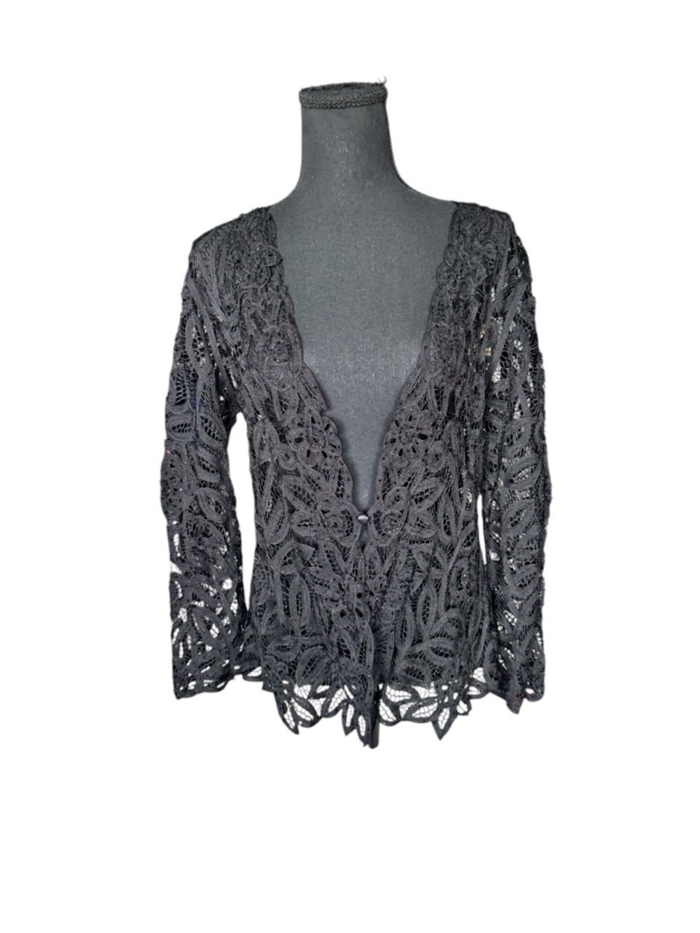 Soulmates Black Lace Blouse Boho Sheer Silk Blend Festival Goth Top Small CC3